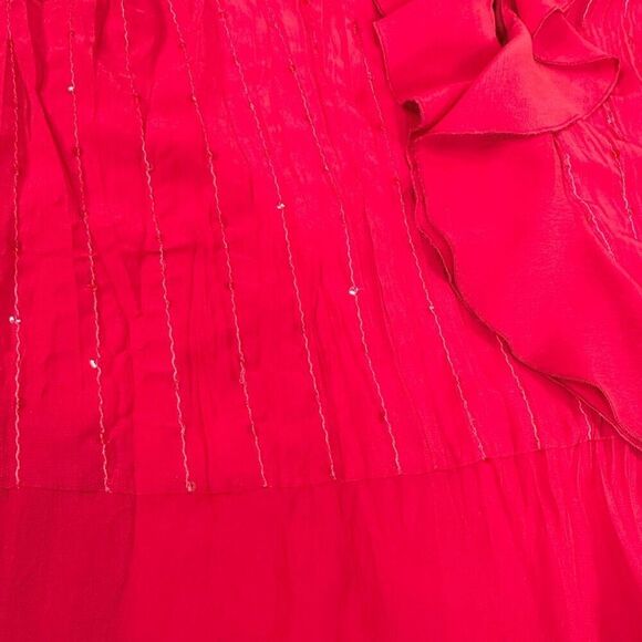 Notations Blouse Womens 2X Red Polyester Long Bell Sleeve V-Neck Ruffled Sequins - Picture 9 of 10
